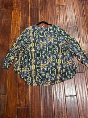 Free People Navy, Yellow & Purple Printed Tunic Top